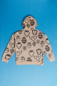 TAUPE/BLACK Assorted Heart Print Hoodie, image 2