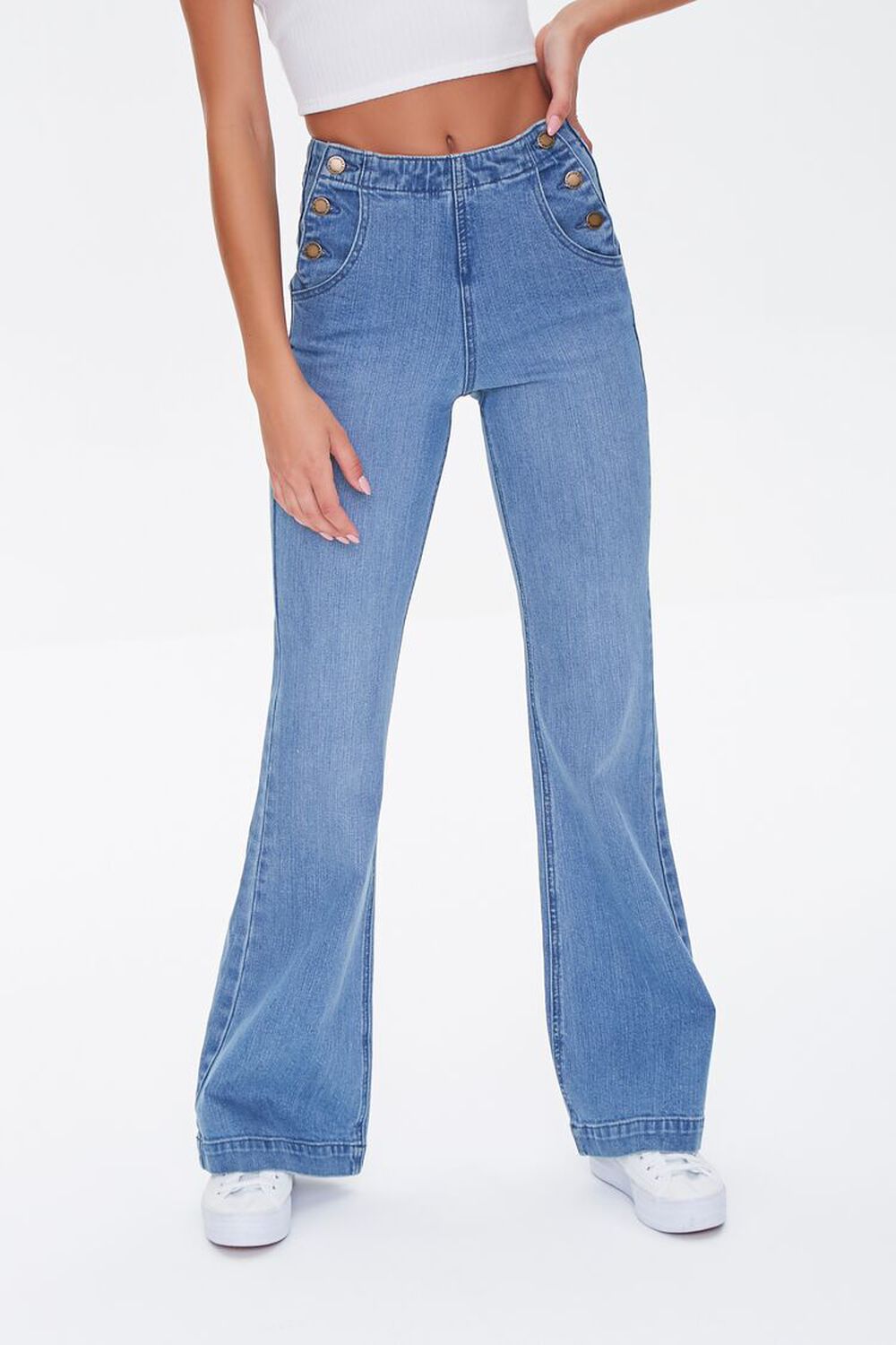 Button-Side Flare Jeans