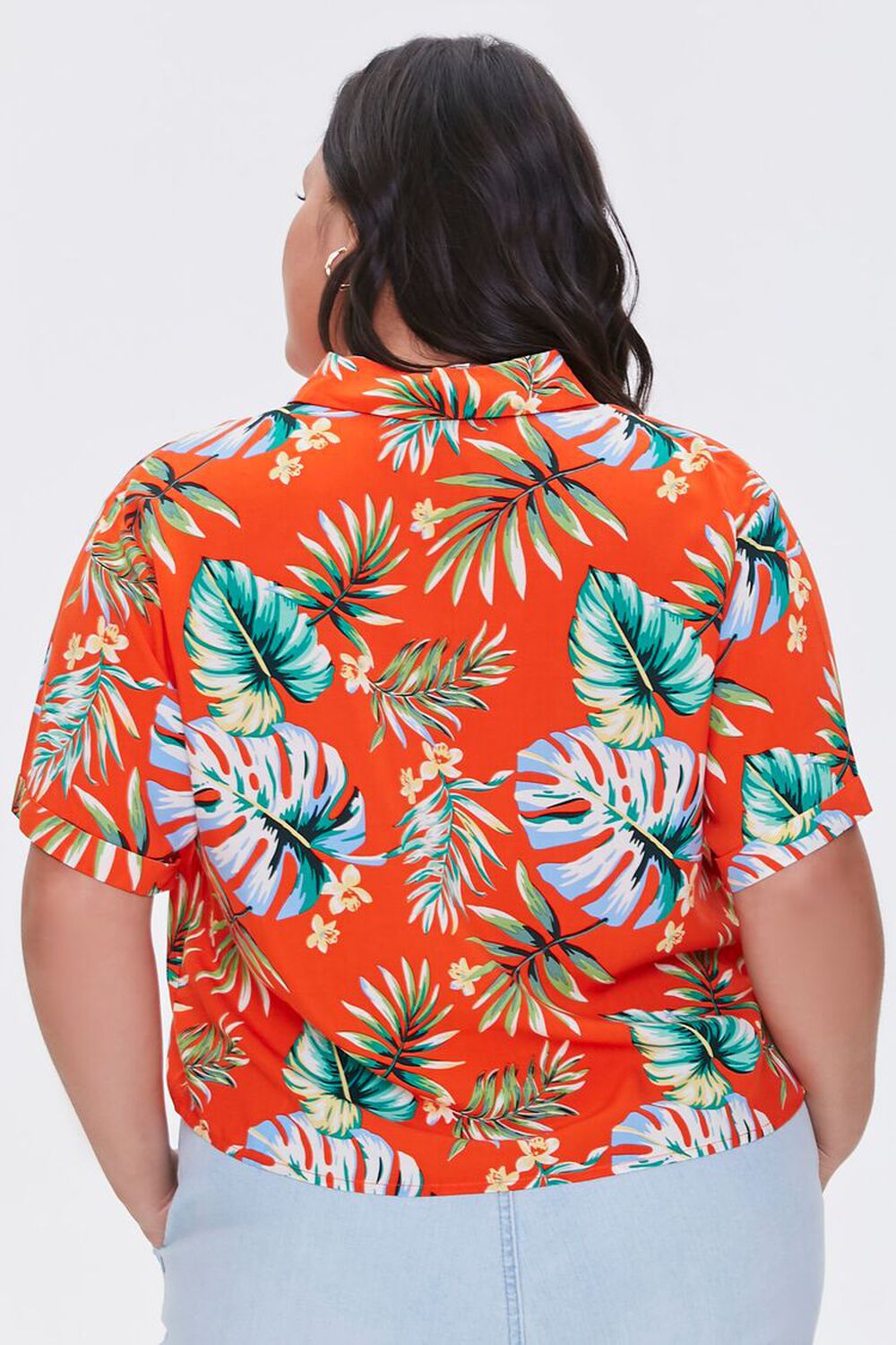 RED/MULTI Plus Size Tropical Leaf Print Shirt, image 3
