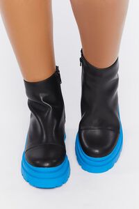 BLACK/BLUE Faux Leather Lug Booties (Wide), image 4