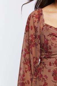 BROWN/MULTI Floral Print Peasant-Sleeve Mini Dress, image 5