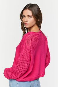 SHOCKING PINK Crochet Drop-Sleeve Sweater, image 3
