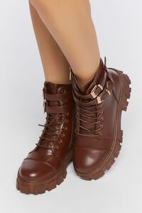 BROWN Faux Leather Combat Booties, image 1