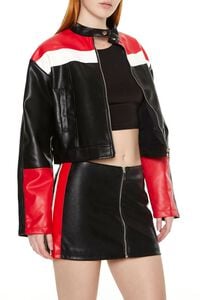 RED/MULTI Colorblock Faux Leather Moto Jacket, image 2