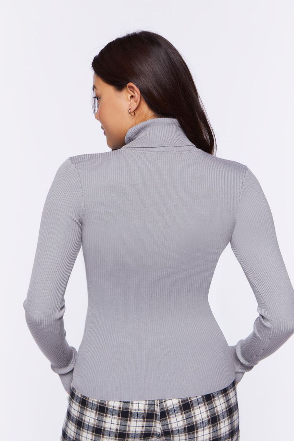 GREY Ribbed Turtleneck Sweater-Knit Top, image 3