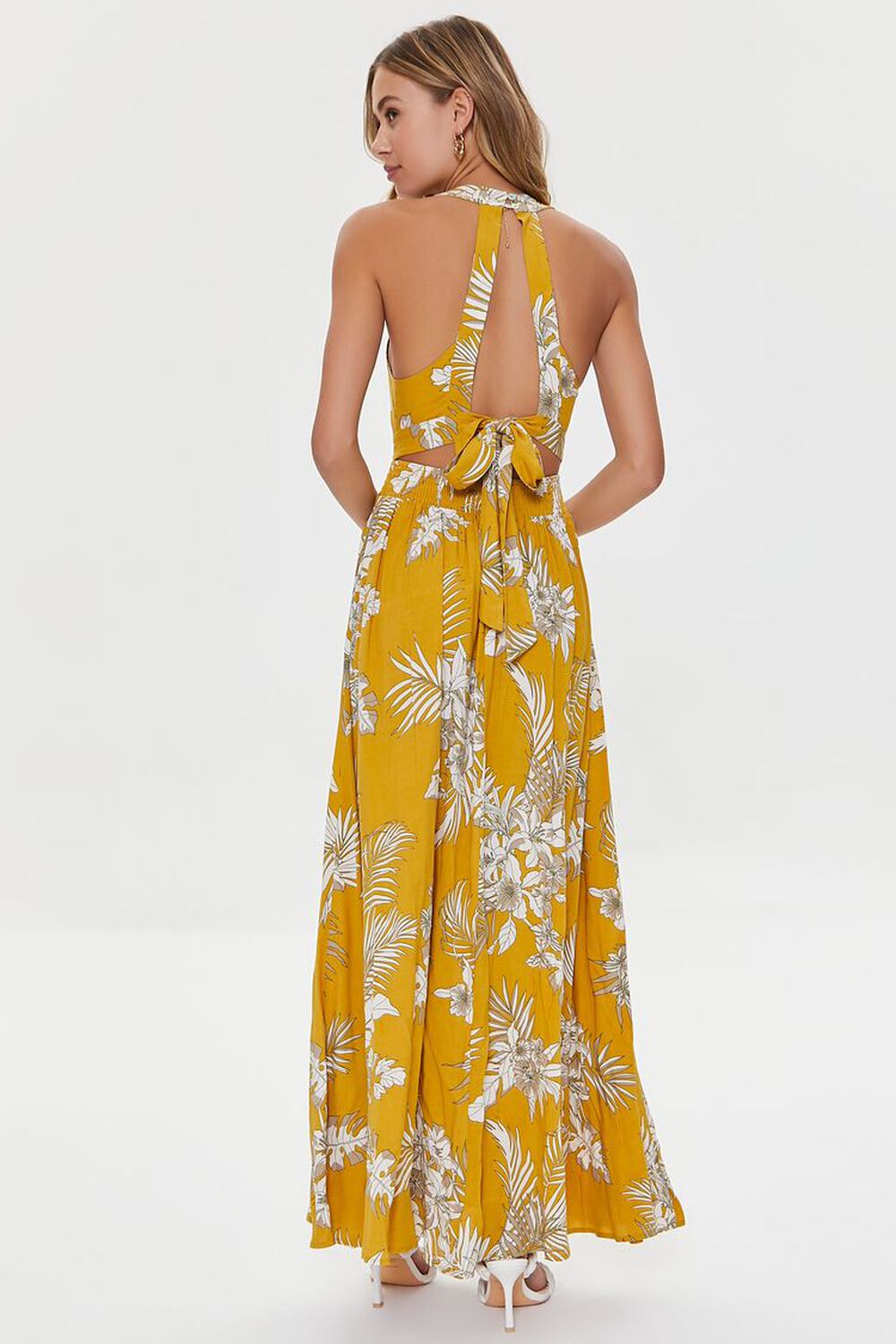 YELLOW/MULTI Tropical Leaf Print Maxi Dress, image 3