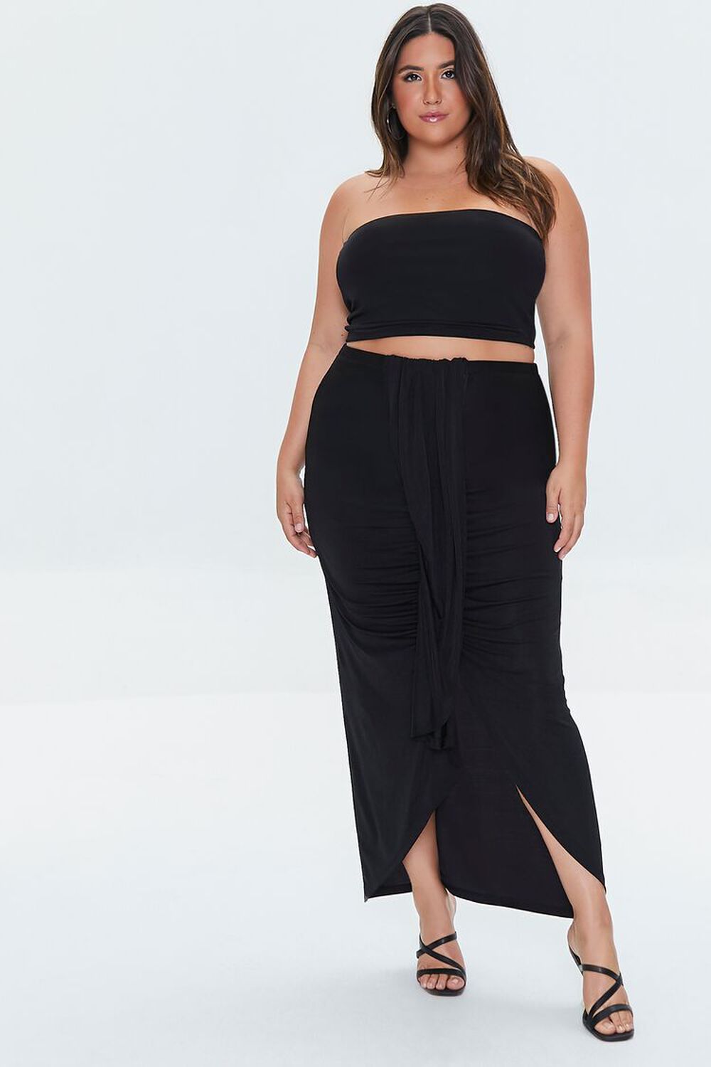 BLACK Plus Size Tube Top & Maxi Skirt Set, image 1
