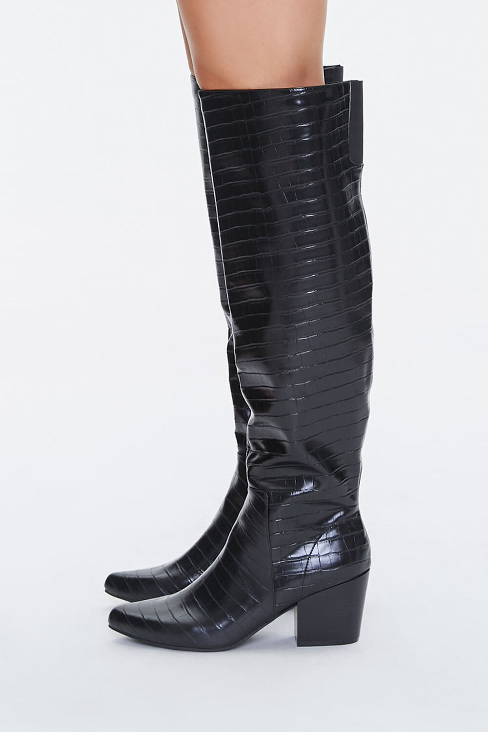 Faux Croc Leather Knee-High Boots, image 2