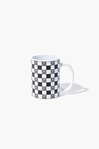 BLACK/WHITE Floral Checkered Ceramic Mug, image 1