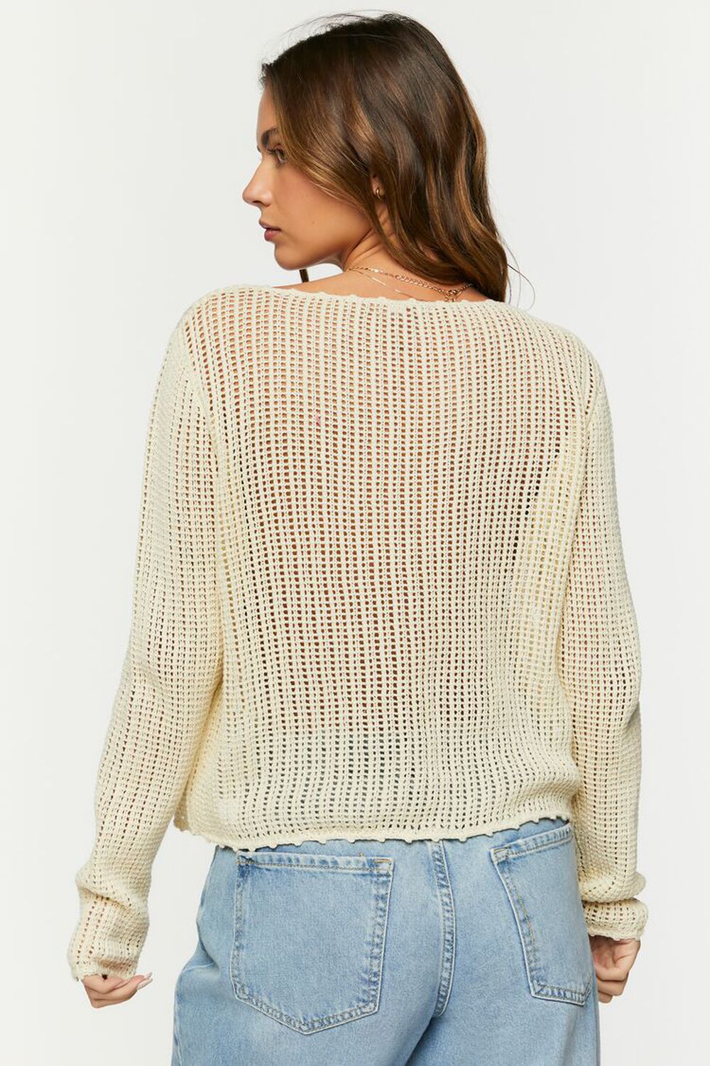 Open-Knit Floral Sweater