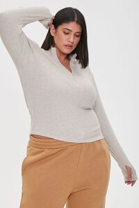 OATMEAL Plus Size Ribbed Half-Zip Top, image 1