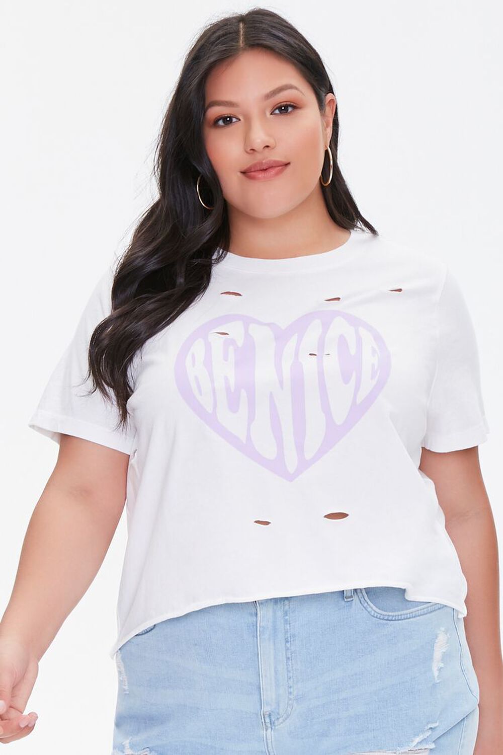 WHITE/LAVENDER Plus Size Be Nice Graphic Tee, image 1