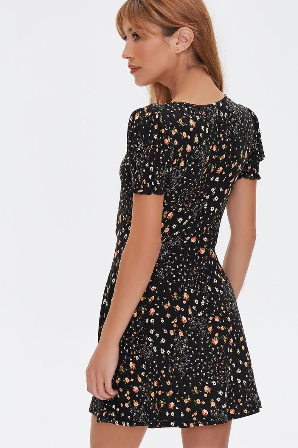 BLACK/MULTI Floral Fit & Flare Mini Dress, image 3