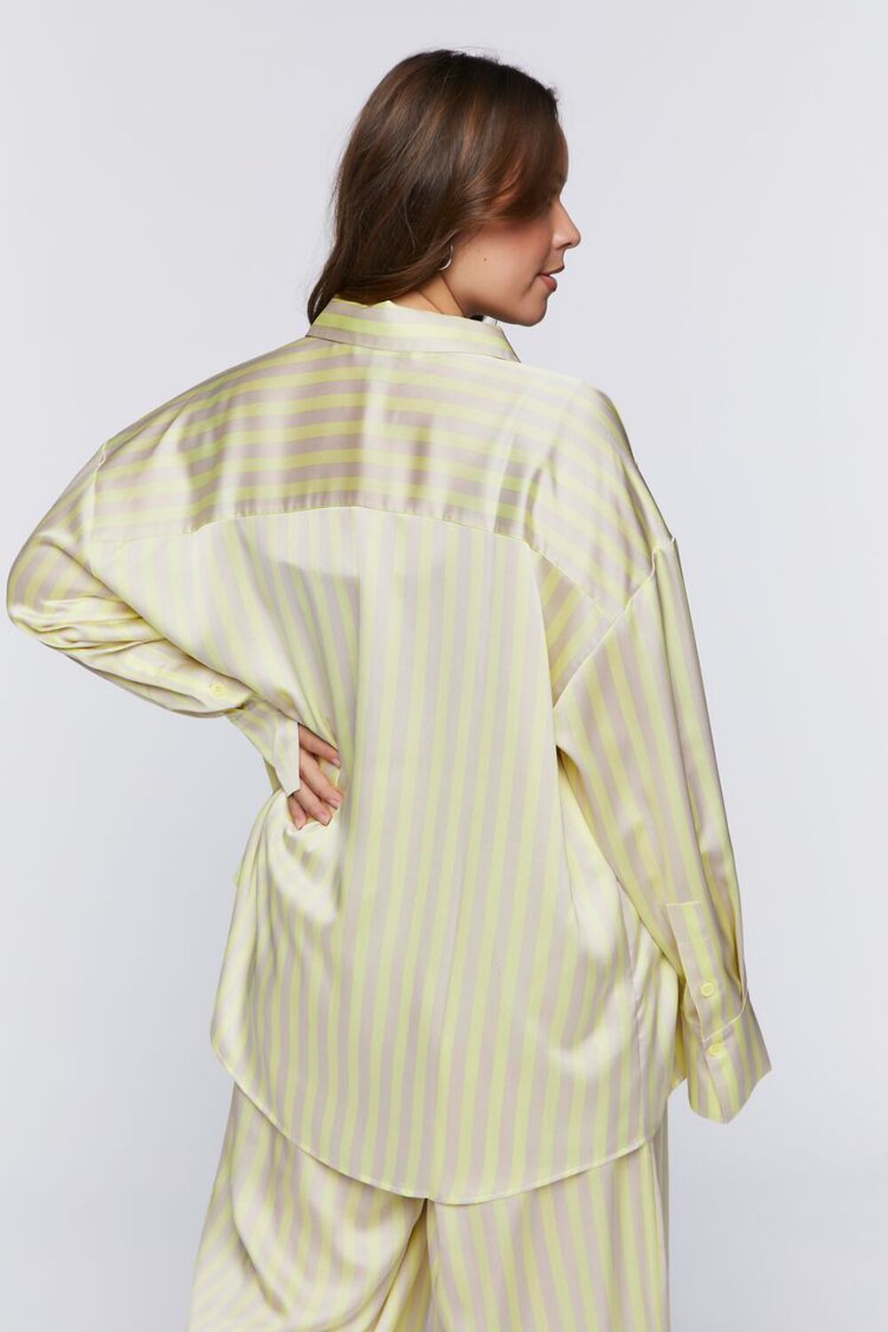 Plus Size Oversized Satin Striped Shirt, image 3