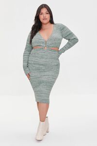 GREEN/CREAM Plus Size Sweater-Knit Cutout Dress, image 4