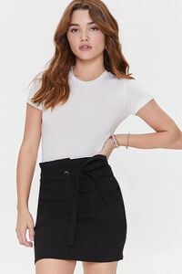 BLACK Belted Paperbag Mini Skirt, image 1