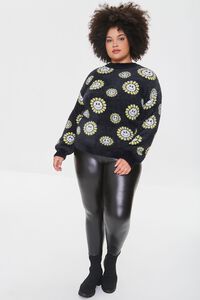BLACK/MULTI Plus Size Daisy Print Sweater, image 4