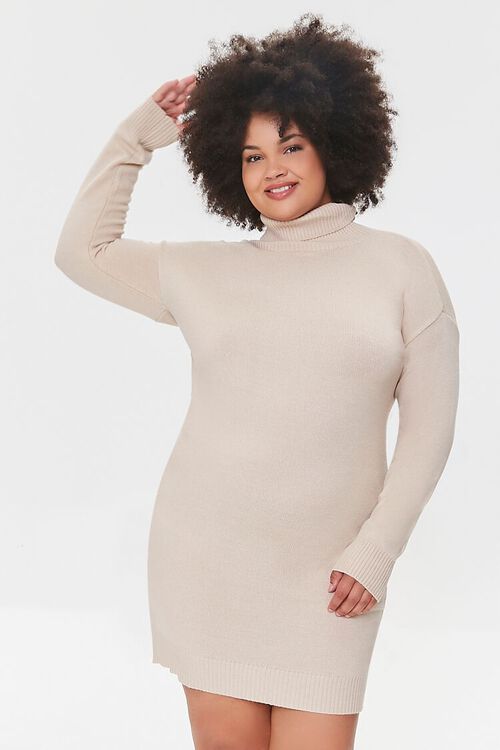 hjælpeløshed tør melon Plus Size Turtleneck Sweater Dress