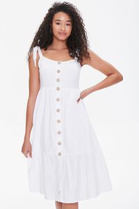 WHITE Buttoned Self-Tie Midi Dress, image 1