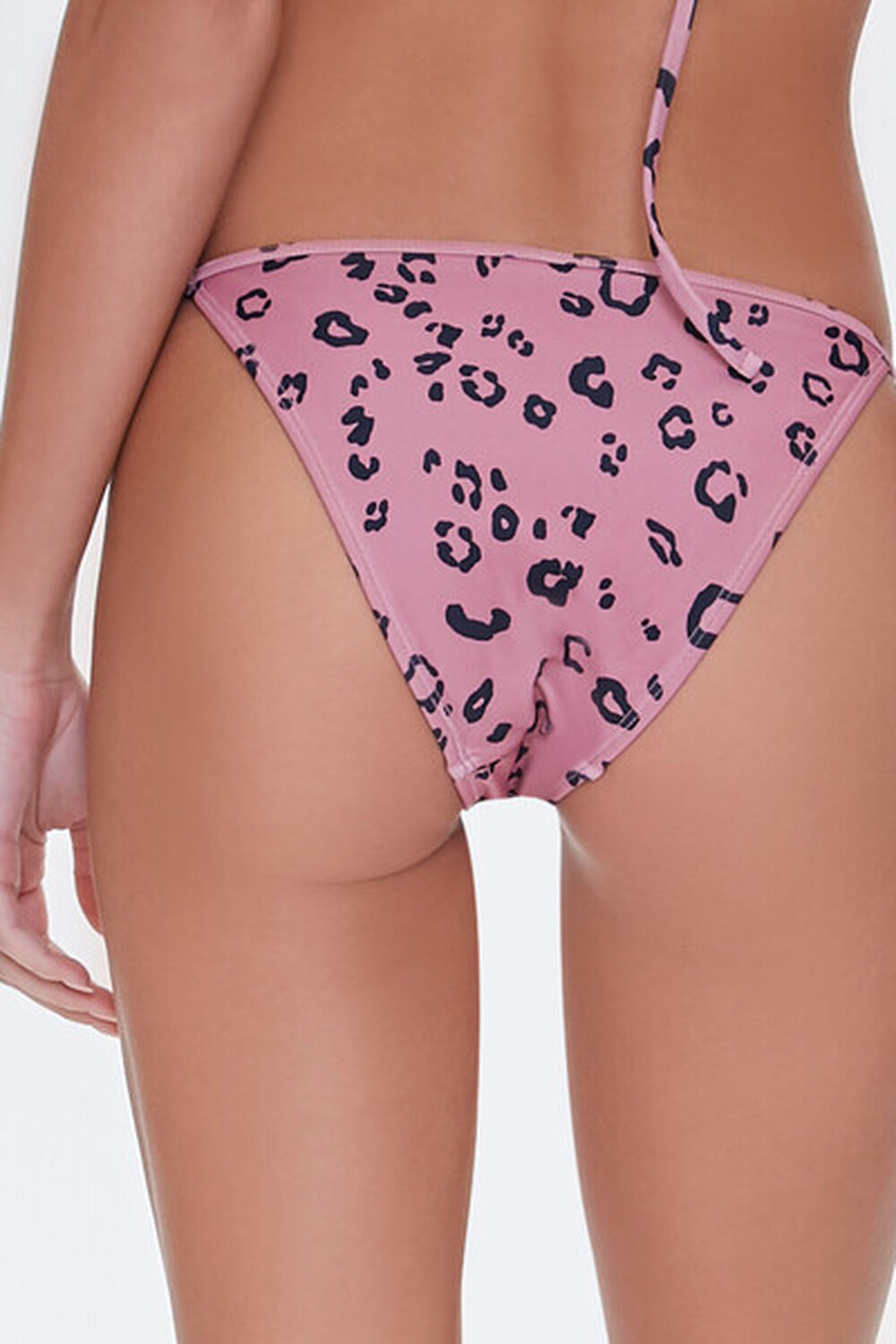ROSE/BLACK Leopard Print String Bikini Bottoms, image 3