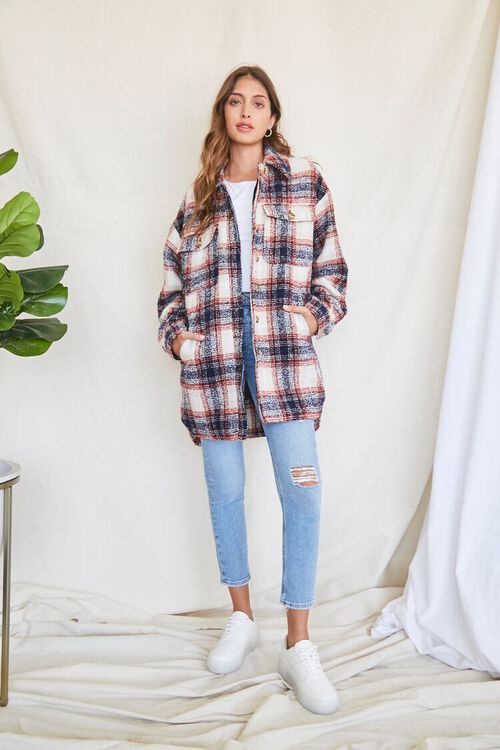 CREAM/RED Plaid Flannel Shacket, image 4