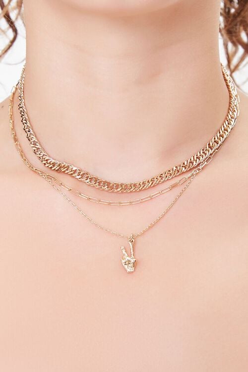 GOLD Peace Sign Charm Layered Necklace, image 1