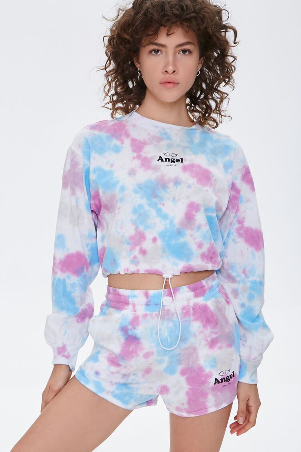 PINK/BLUE Tie-Dye Angel Graphic Shorts, image 1