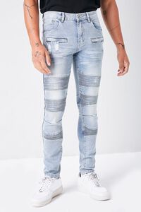 LIGHT BLUE Distressed Slim-Fit Moto Jeans, image 2