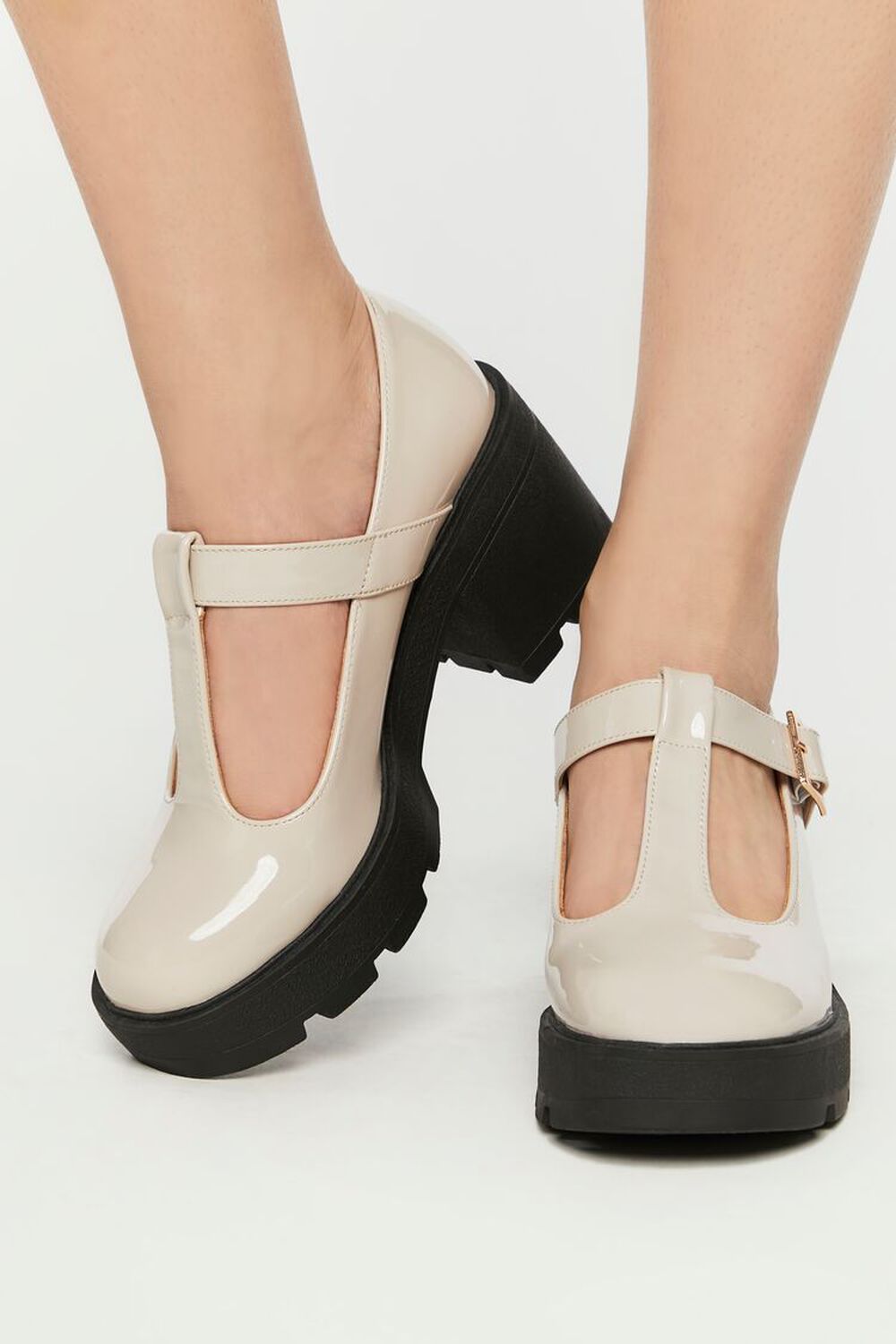 CREAM Faux Patent Leather T-Strap Mary Jane Heels, image 1