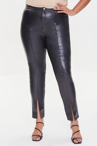 BLACK Plus Size Faux Leather Skinny Pants, image 2