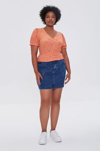 PEACH/MULTI Plus Size Floral Puff-Sleeve Top, image 4