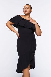 BLACK Plus Size Flounce Midi Dress, image 4