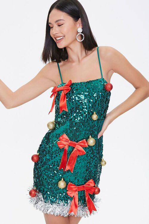 GREEN/RED Sequin Christmas Tree Dress, image 1