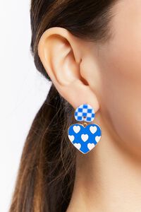 BLUE/WHITE Heart Print Drop Earrings, image 1