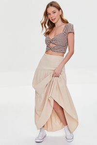 BROWN/WHITE Gingham Cutout Crop Top, image 4