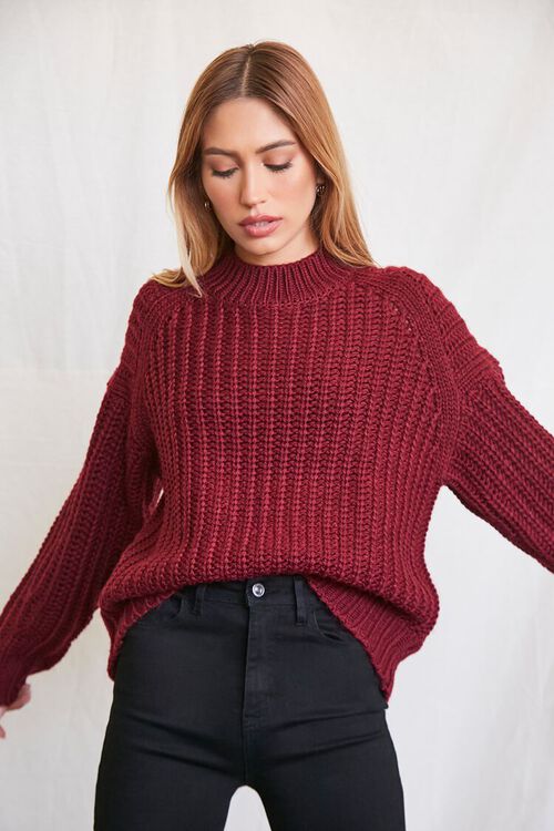 BURGUNDY Ribbed Drop-Sleeve Sweater, image 1