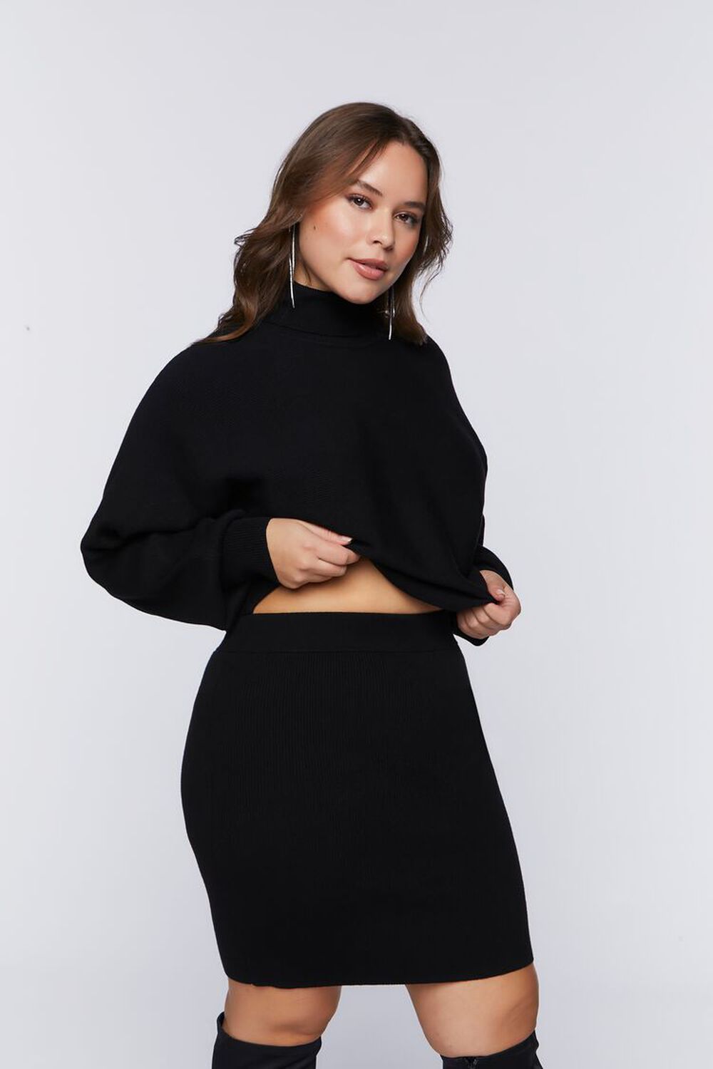 BLACK Plus Size Ribbed Sweater & Skirt Set, image 2