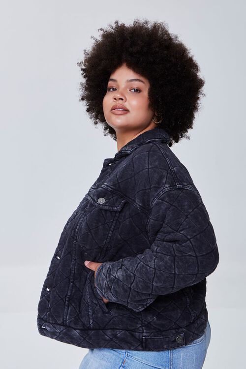 WASHED BLACK Plus Size Quilted Mineral Wash Jacket, image 2