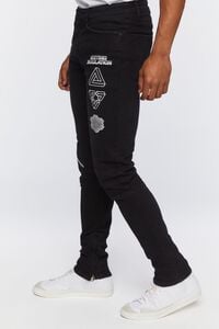 BLACK/WHITE Zip-Hem Embroidered Skinny Jeans, image 3