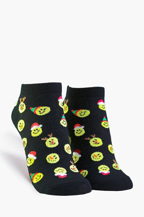BLACK/MULTI Christmas Happy Face Ankle Socks, image 1