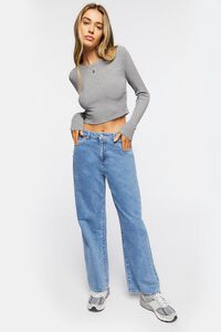 HEATHER GREY Ribbed Knit Long-Sleeve Crop Top, image 4