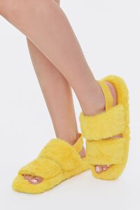 YELLOW Faux Fur Backstrap Slippers, image 1