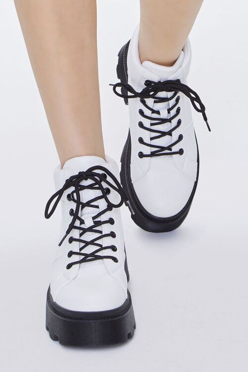 WHITE Faux Leather Lace-Up Booties, image 4