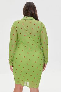 GREEN/MULTI Plus Size Mesh Strawberry Print Dress, image 3