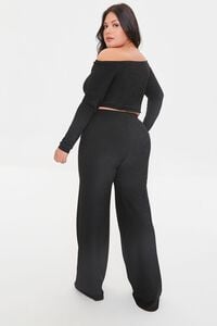 BLACK Plus Size Glitter Knit Crop Top & Pants Set, image 3