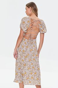 WHITE/MULTI Floral Print Lace-Back Satin Dress, image 3
