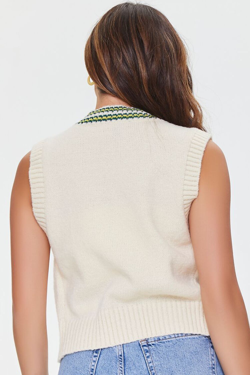 CREAM/GREEN Striped Sweater Vest, image 3