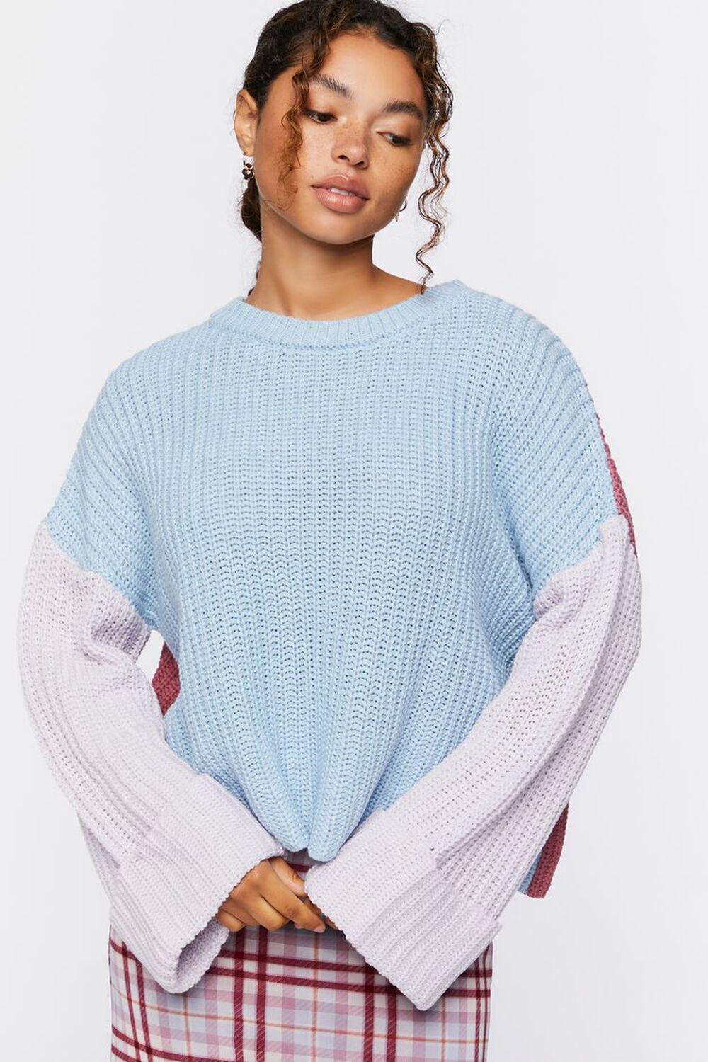 LAVENDER/MULTI Colorblock Bell-Sleeve Sweater, image 1
