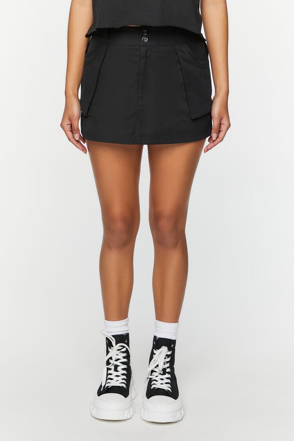 BLACK Patch Pocket A-Line Mini Skirt, image 2