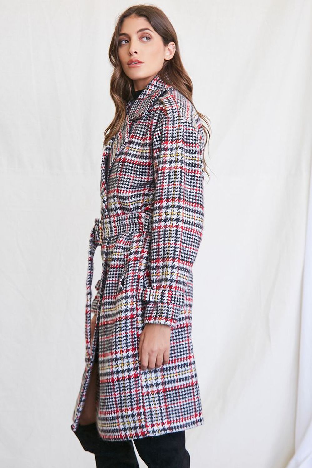 Plaid Double-Breasted Duster Coat